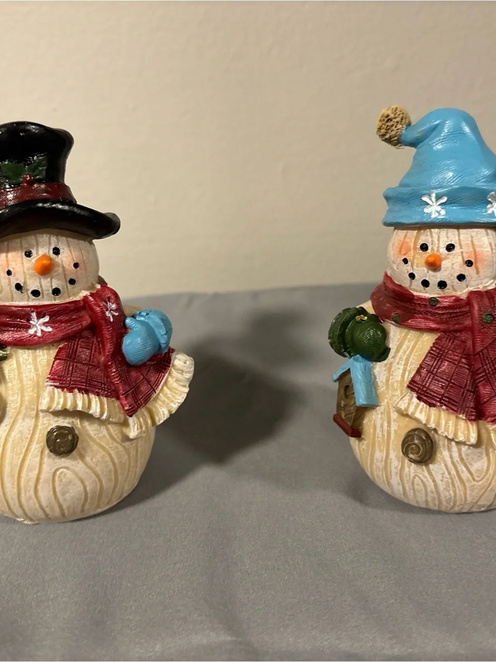 Holiday Snowman Figurine Set - Red & Blue Accents